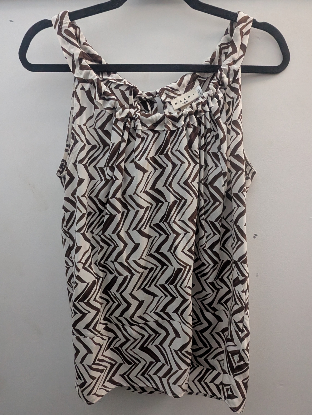 Marni X H&M -  Zigzag Print Sleeveless Silk Top - Brown & White